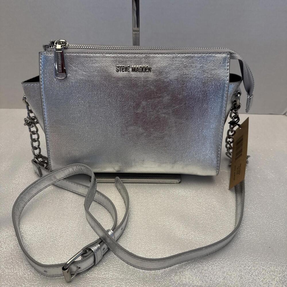 STEVE MADDEN Crossbody Handbag - SILVER METALLIC BLEXI - Brand-New w/tag